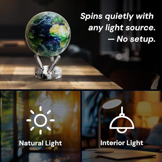 MOVA Globe – Earth with Clouds Classic (4.5″) | Self-Rotating Globe Powered by Light | Silent Motion, No Batteries or Wires | Unique Desk Decor or Gift for Space Lovers - Image 4
