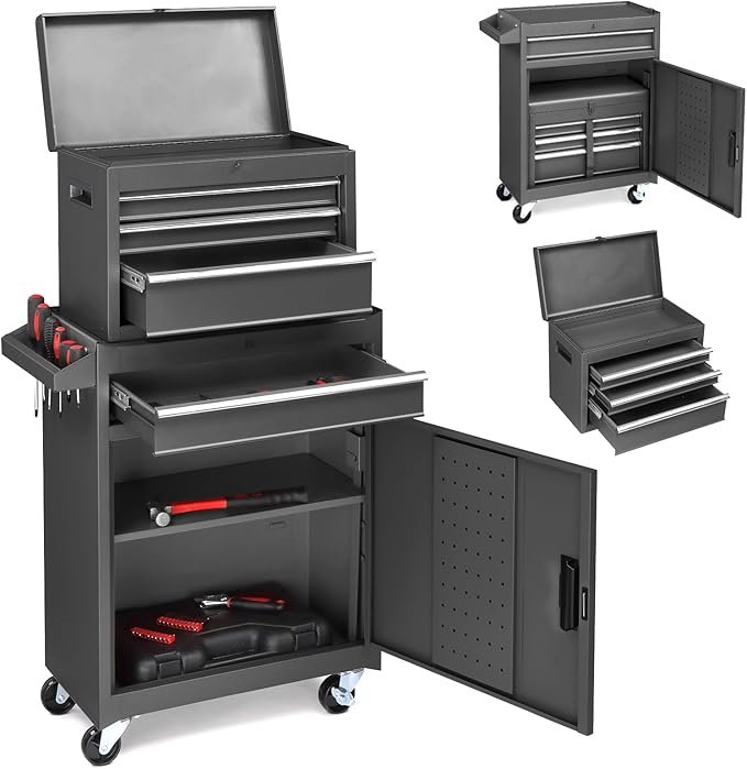Winado 4-Drawer Rolling Tool Chest with Wheels & Lock, Tool Box with Large Storage Cabinet and Adjustable Shelf, Removable Portable Top Box for Garage, Warehouse, Factory