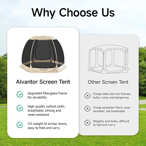 Alvantor Pop Up Screen House Gazebo with Mosquito Netting, Instant UV Resistant Sun Shelter for Patio & Backyard, Portable Canopy Tent for 2-10 Person - Image 5