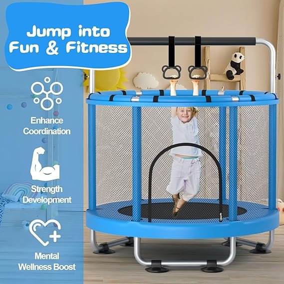 ZCMHAXJ 55″ Trampoline for Kids with Enclosure, 440lbs Capacity Indoor & Outdoor Toddler Trampoline with Adjustable Gymnastics Bar & Toys, for Boys & Girls - Image 5