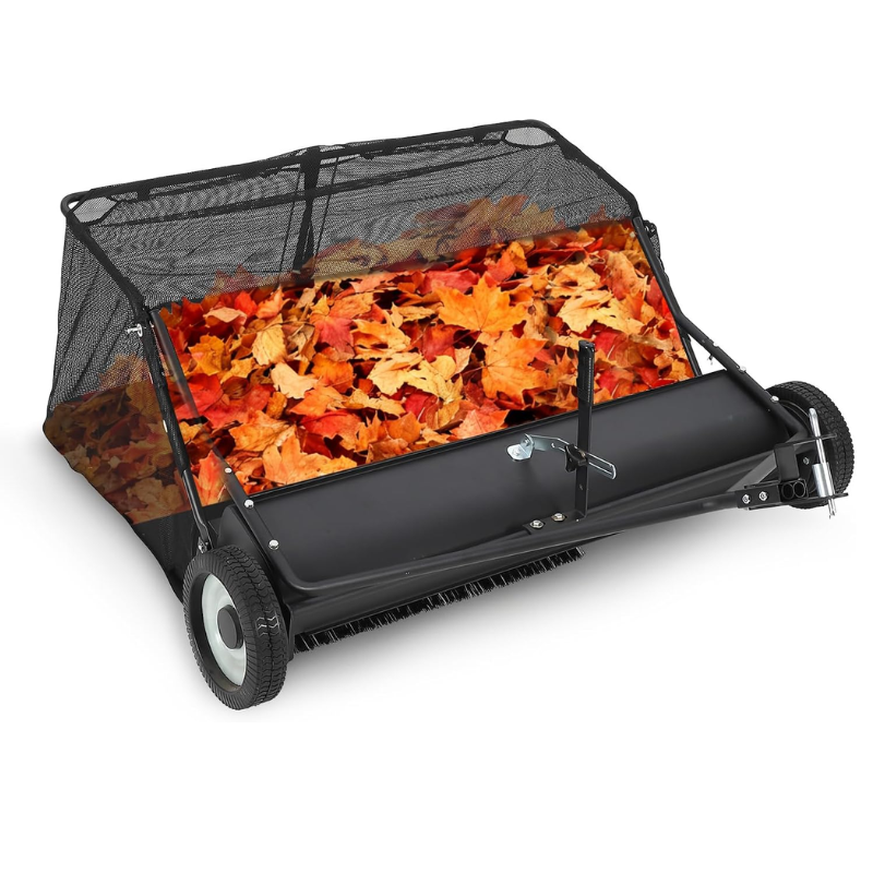 1-22.png Garvee 42in Tow-Behind Lawn Sweeper 21 cu ft Large Hopper Adjustable Sweeping Height - Image 1
