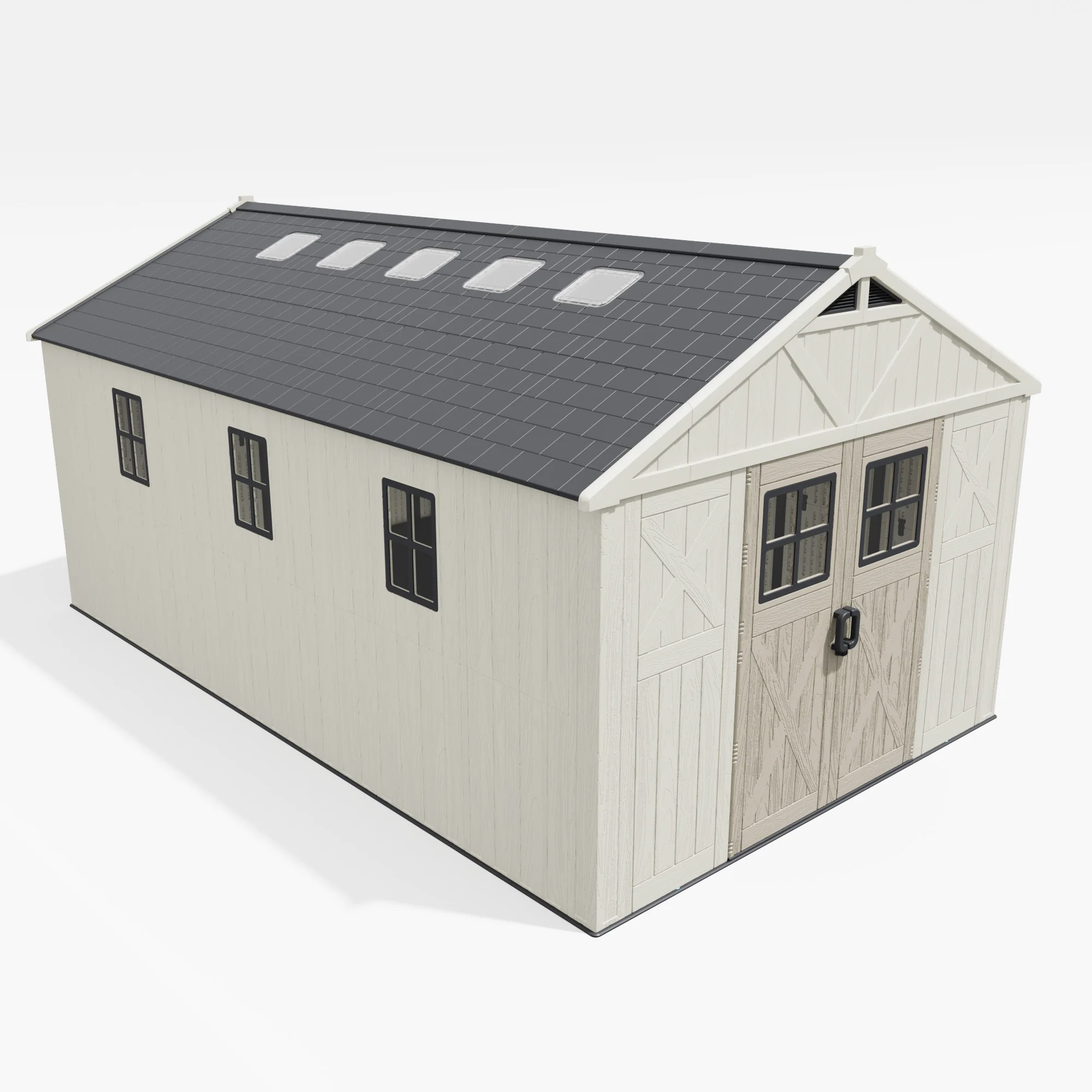 10x16_kick-it_plastic_shed_main.webp Patiowell 10x16ft Kick-it Plastic Storage Shed with Skylight & Windows - Image 1