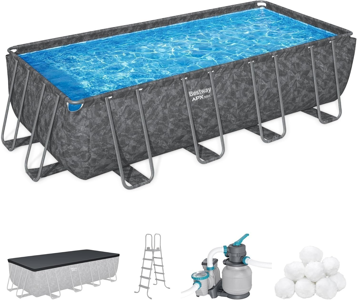 Bestway APX 365 18′ x 9′ x 52″ Rectangular Above Ground Swimming Pool