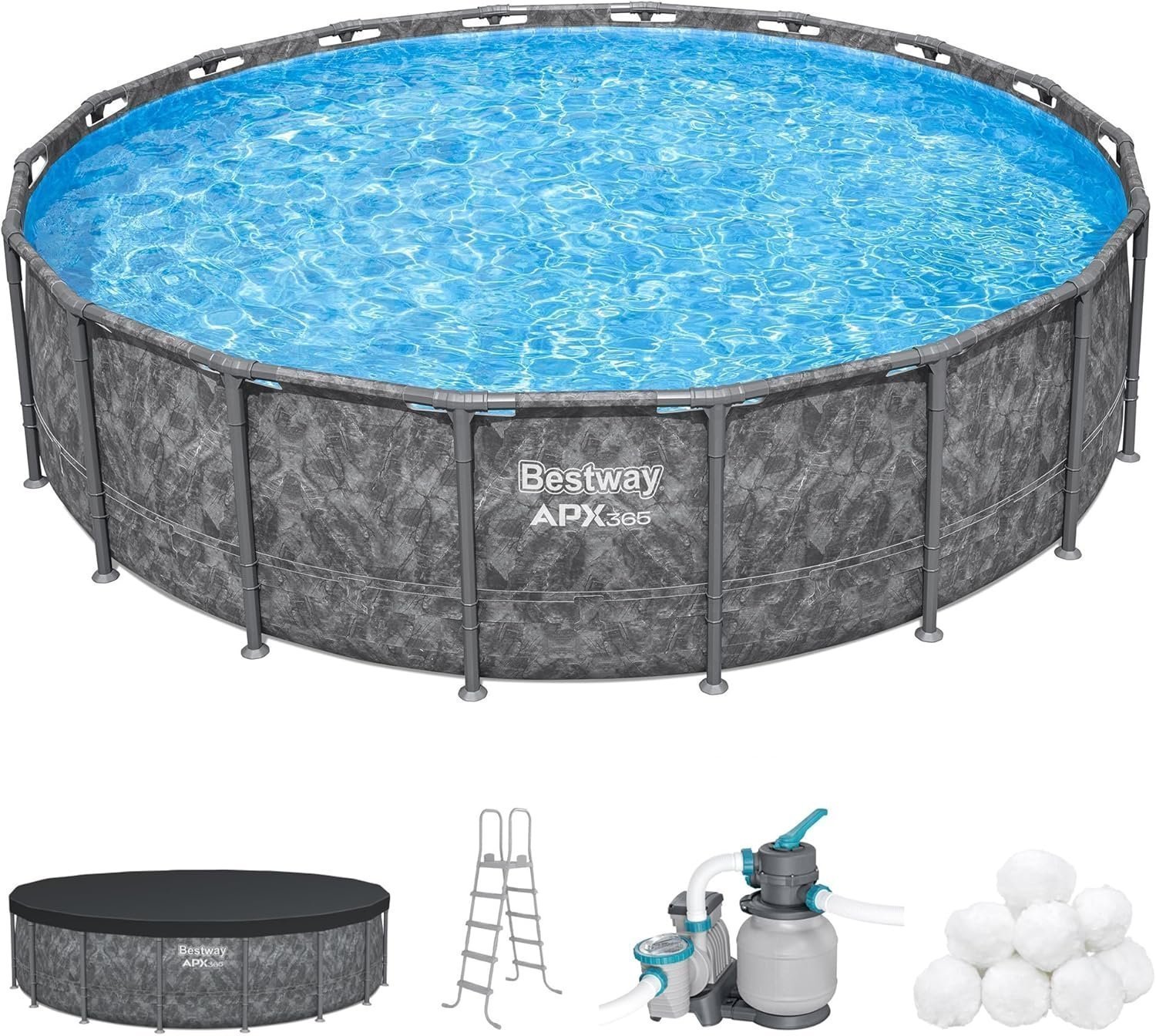 Bestway APX 365 18’x52″ Round Above Ground Swimming Pool Set with Pump & Ladder