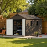 Kick-it 8x12 Plastic Storage Shed with Floor, Brown - Image 2