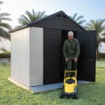 Kick-it 8x6 Plastic Storage Shed with Floor, Gray & Beige - Image 2