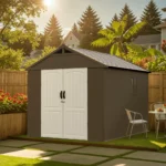 Kick-it 8x8 Plastic Storage Shed with Floor, Brown - Image 2