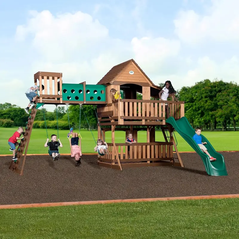 91Qyw6DmxqL._AC_SL1500_.webp Backyard Discovery Woodridge Elite Cedar Swing Set/Playset - Image 1