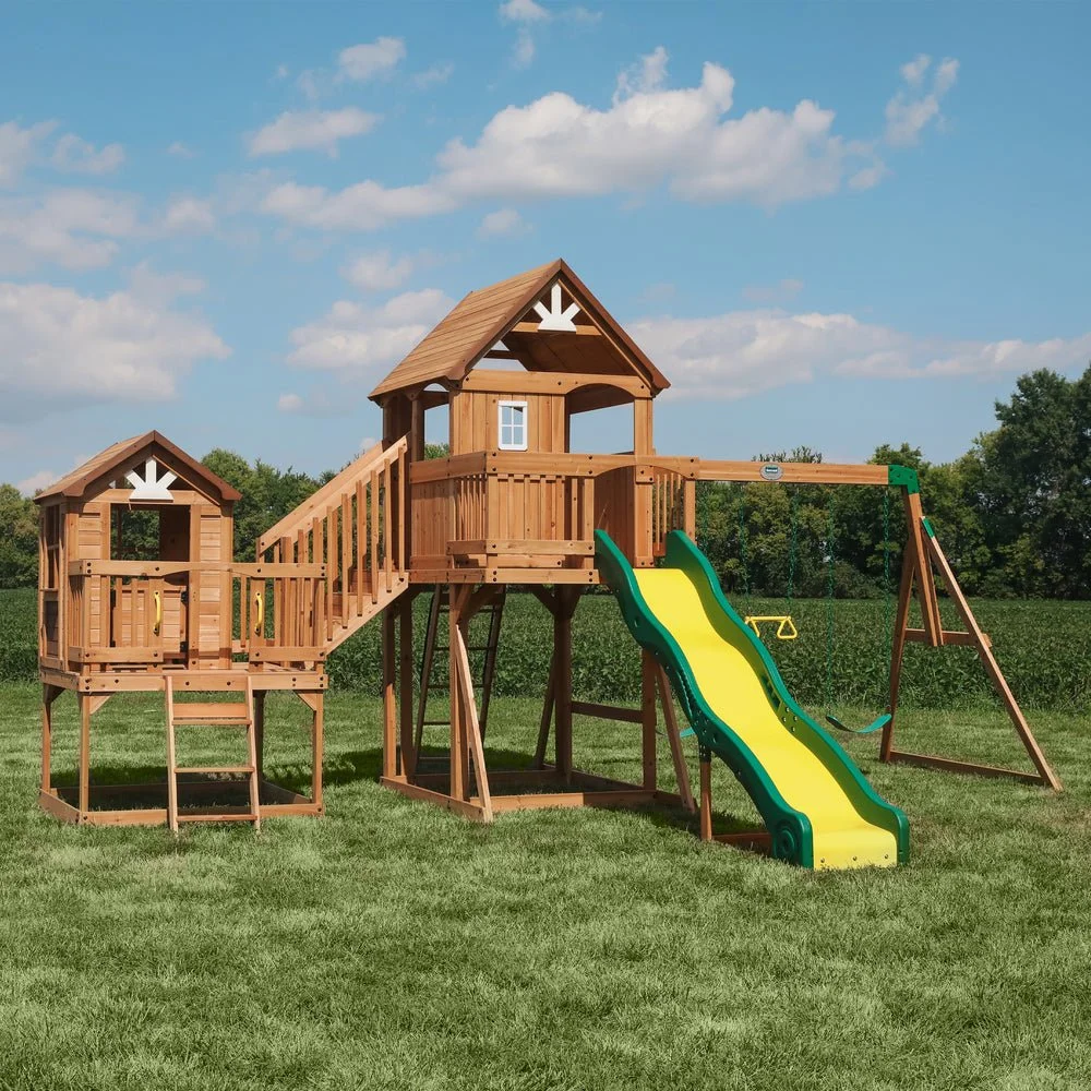 P1_Malibu-Hero1_a864b37a-cf3c-4db4-add5-3810c403cd35.webp Backyard Discovery Malibu Cedar Swing Set - Image 1