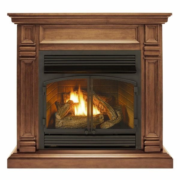 iben-product-377-image-1.jpg Dual Fuel Ventless Gas Fireplace With Mantel – 32,000 BTU, T-Stat Control, Toasted Almond Finish - Image 1