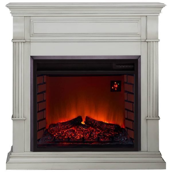 Full Size Electric Fireplace – Remote Control, Antique White Finish