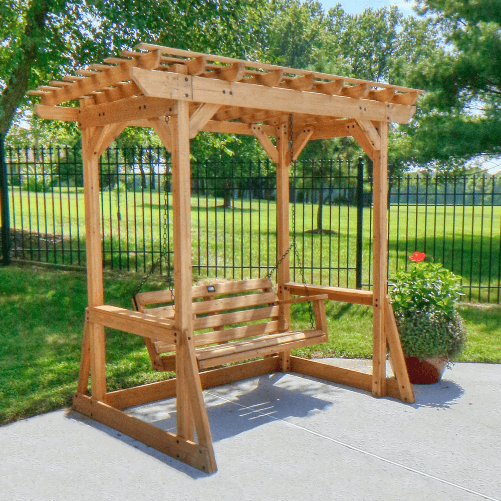 Callahan Cedar Wood Outdoor Pergola Swing Bench