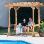 Callahan Cedar Wood Outdoor Pergola Swing Bench - Image 3