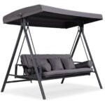 3-seat Outdoor Patio Porch Swing Adjustable Backrest, Cushions and Pillow Included - Image 9