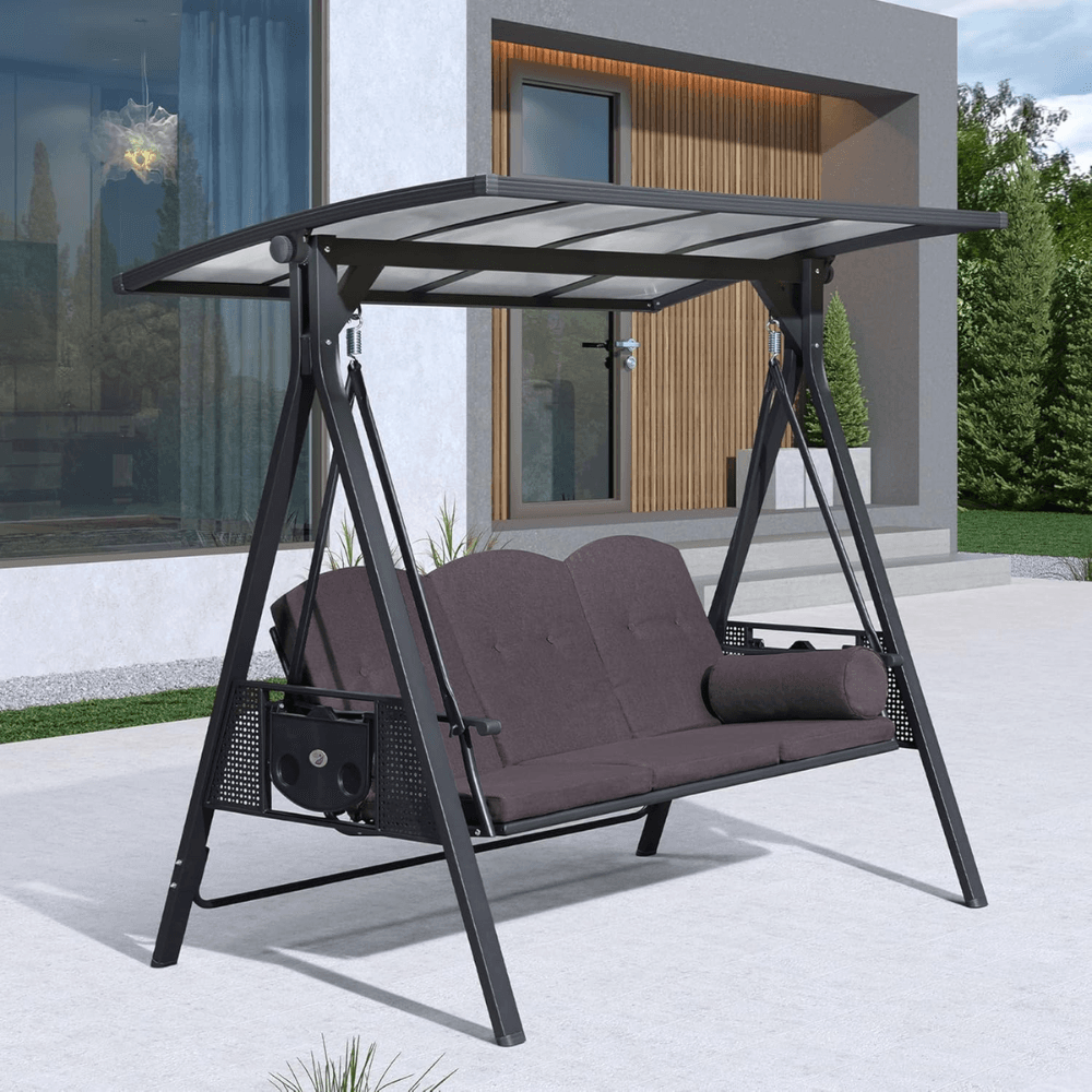 iben-product-75-image-2.png 3-seat Outdoor Patio Porch Swing Adjustable Backrest, Cushions and Pillow Included - Image 1