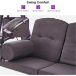 3-seat Outdoor Patio Porch Swing Adjustable Backrest, Cushions and Pillow Included - Image 3