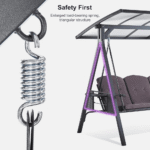 3-seat Outdoor Patio Porch Swing Adjustable Backrest, Cushions and Pillow Included - Image 4