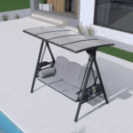 3-seat Outdoor Patio Porch Swing Adjustable Backrest, Cushions and Pillow Included - Image 5