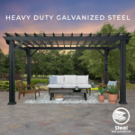Stratford 14 Ft. X 10 Ft. Black Steel Traditional Pergola with Sail Shade Soft Canopy - Image 11