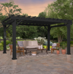 Stratford 14 Ft. X 10 Ft. Black Steel Traditional Pergola with Sail Shade Soft Canopy - Image 13