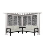 Ridgedale 8 Ft. X 8 Ft. White Steel Modern Cabana Pergola with Conversation Seating in Pumice - Image 8