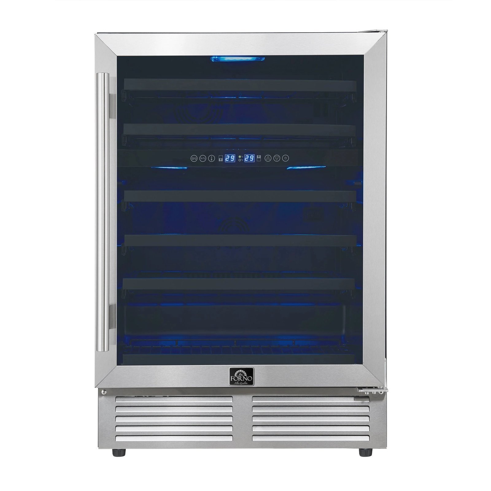 FORNO Bacchino 24-Inch Dual Zone Wine Cooler, 51-Bottle Capacity, Triple-Glass Door, Stainless Steel (FWCDR6634-24S)