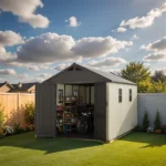 Kick-it 8x12 Plastic Storage Shed with Floor, Gray & Beige - Image 2
