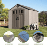 Lifetime 8’ x 7.5’ Outdoor Storage Shed, Light Brown - Image 9