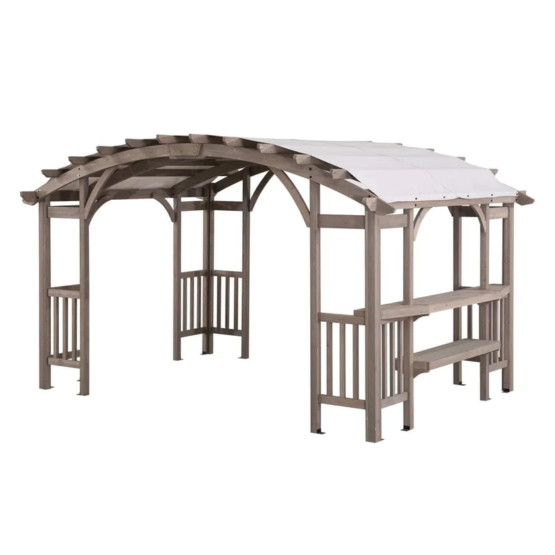 ltm-product-310-image-1.webp Sunjoy Bellucci 10 x 14 ft. Light Grey Outdoor Cedar Wood Framed Arched Pergola - Image 1