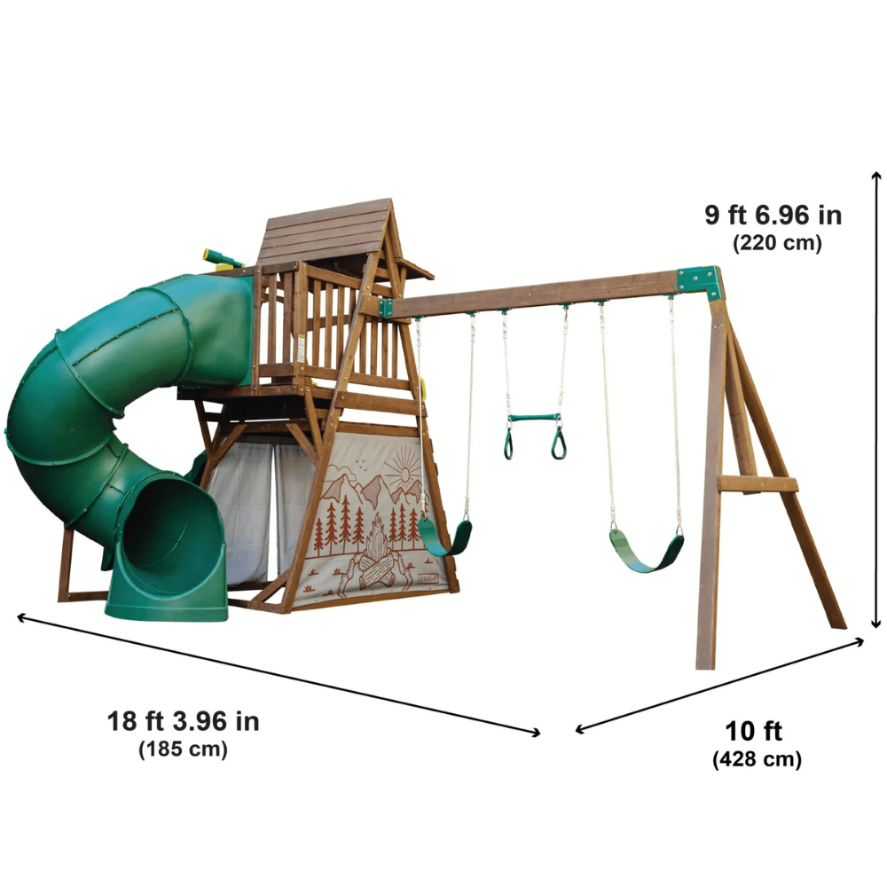 ltm-product-63-image-1.png Ranger Retreat Wooden Swing Set/Playset with Tent, Tube Slide and 3-Swings - Image 1