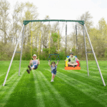 9.5′ Heavy Duty Metal Swing Set with Belt Swing, Trapeze Bar - Image 6