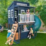 KidKraft Cozy Escape Outdoor Play Tower, Tube Slide, Wooden Climbing Frame
