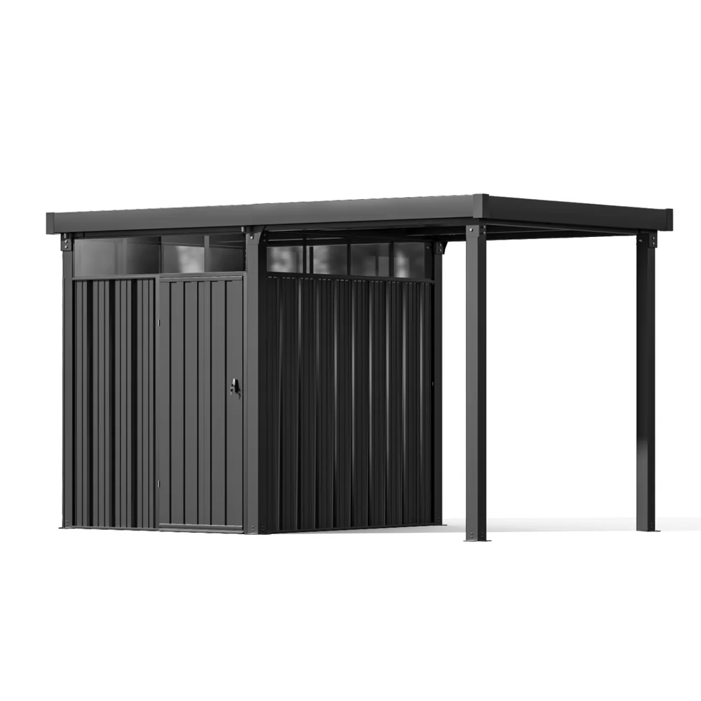 patiowell-14x7-metal-shed-with-open-sided-firewood-a_1.webp 6x8 Metal Storage Shed with 7x8 Pergola Covered Porch - Image 1