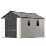Kick-it 8x12 Plastic Storage Shed with Floor, Gray & Beige