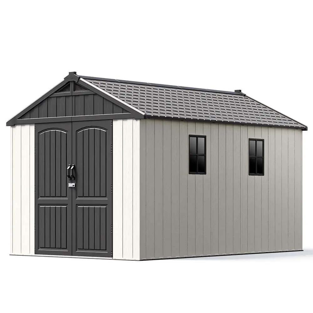 Patiowell 10x14 ft Kick-it Plastic Storage Shed with Skylight & Windows