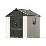 Kick-it 8x6 Plastic Storage Shed with Floor, Gray & Beige