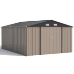 Patiowell 10x14 FT Large Metal Garden Shed (Brown) with Lockable Door and Sloping Roof