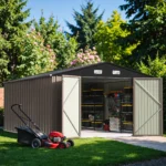 Patiowell 10x14 FT Large Metal Garden Shed (Brown) with Lockable Door and Sloping Roof - Image 2